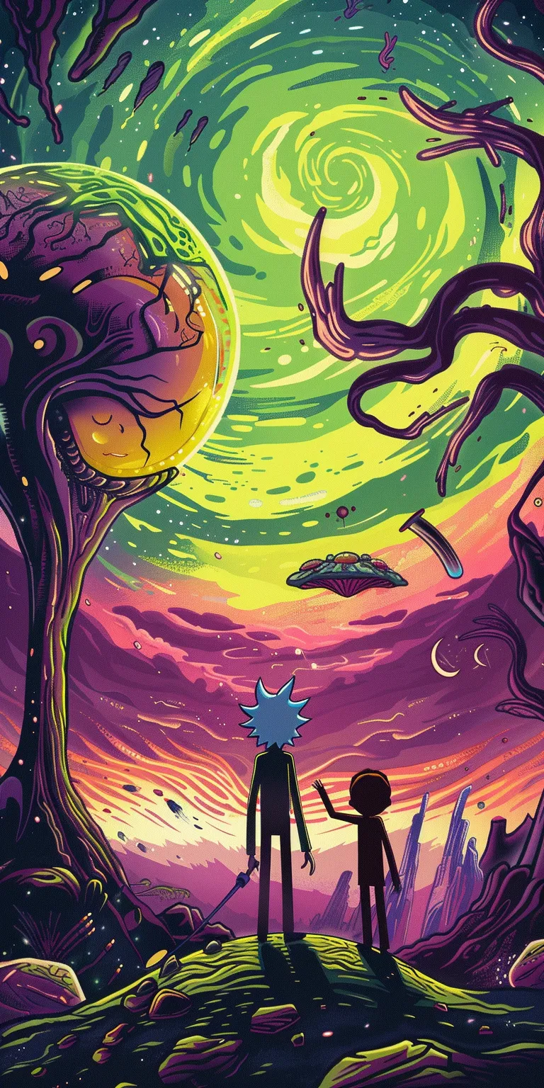 rick and morty wallpaper, wallpaper style, 4K  1:2