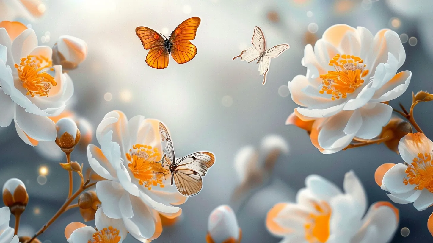 wallpaper with flowers and butterflies, style, 4K  16:9