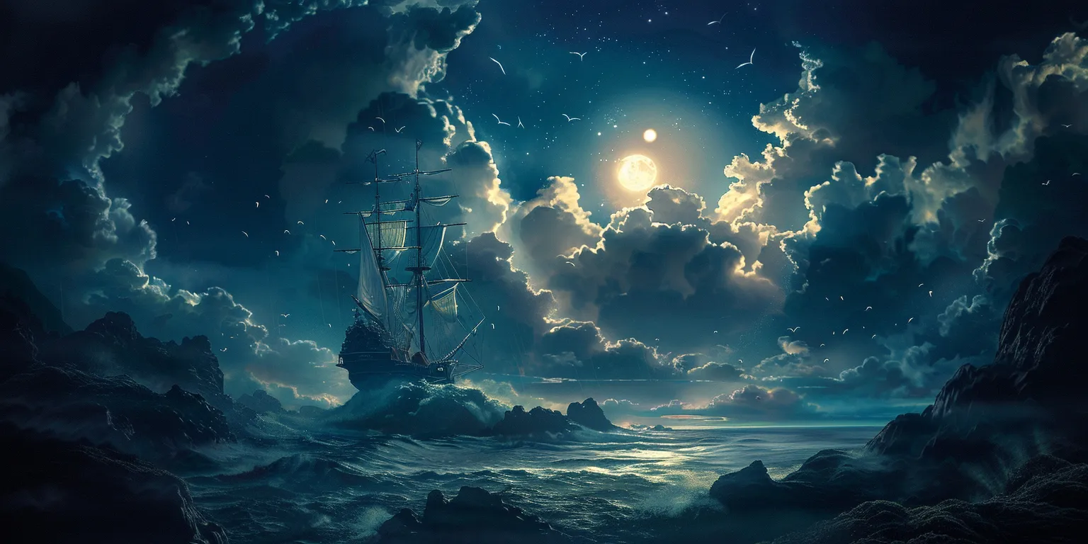 good wallpaper sea, ocean, ghibli, moon, fantasy