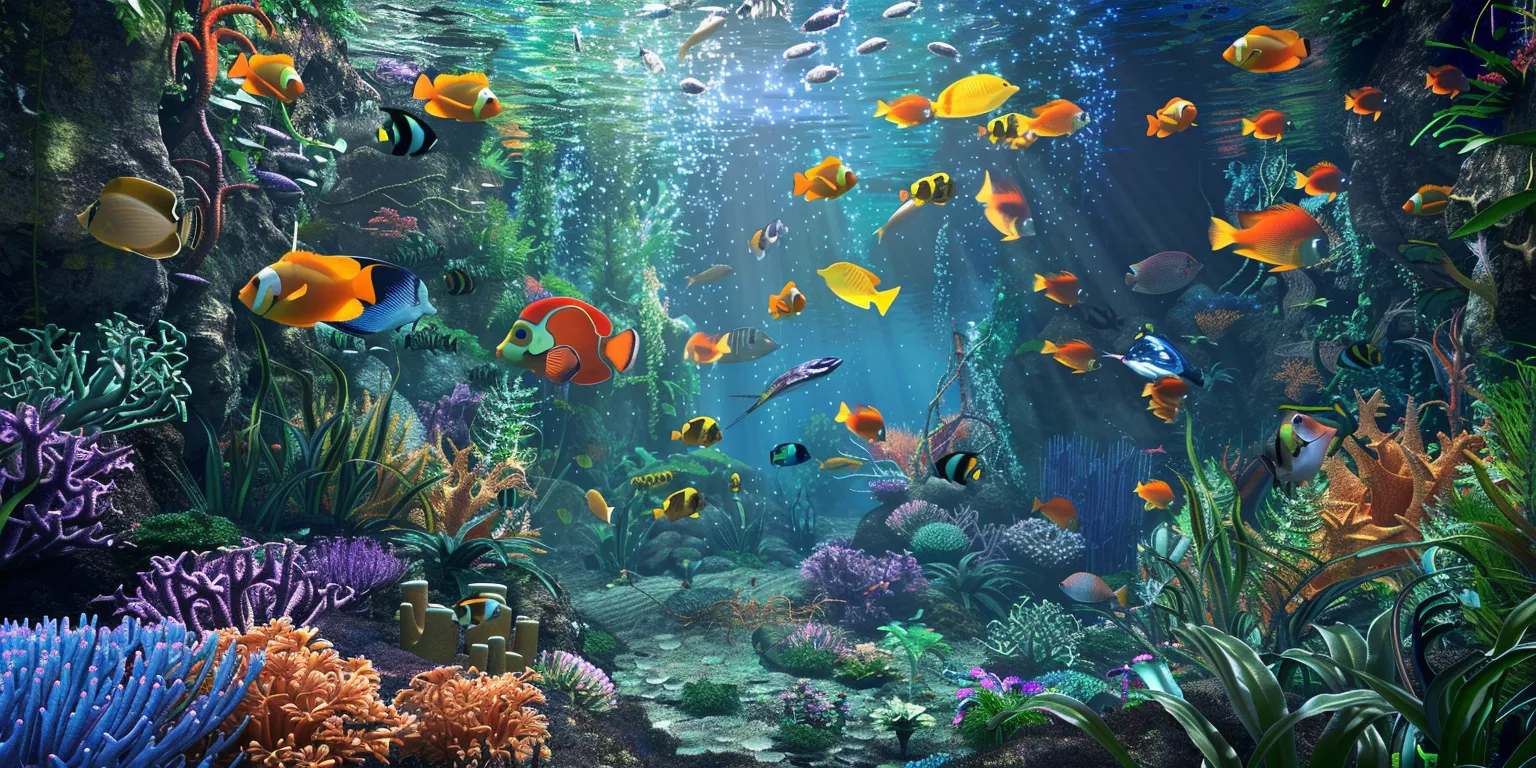 3d background aquarium, wallpaper style, 4K  2:1