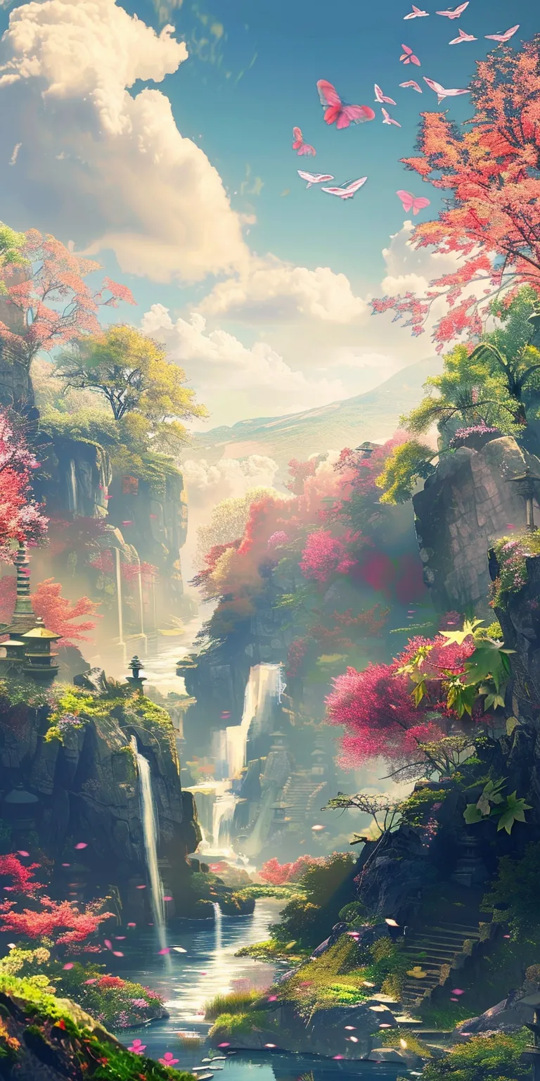 beautiful wallpaper 3840x1080, evergarden, ghibli, waterfall, 2560x1440