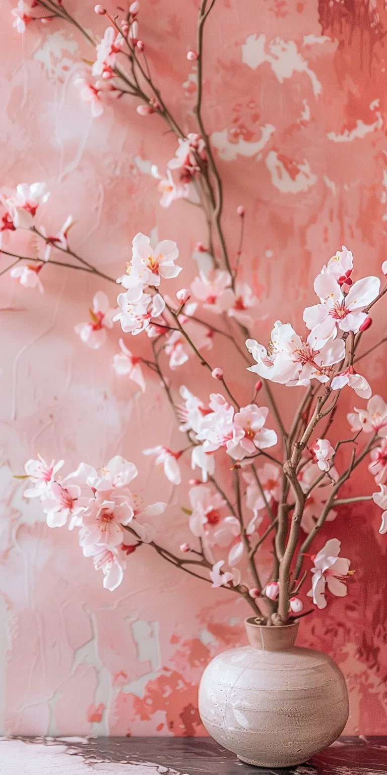 light pink wallpaper blossom, wall, sakura, spring, floral