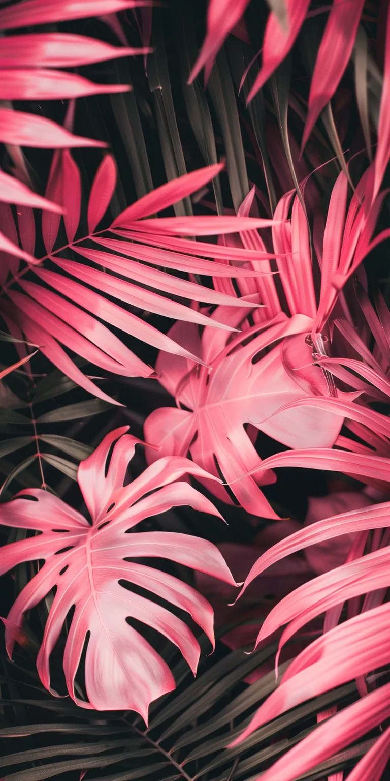 light pink wallpaper botanical, plants, palm, wall, tropical