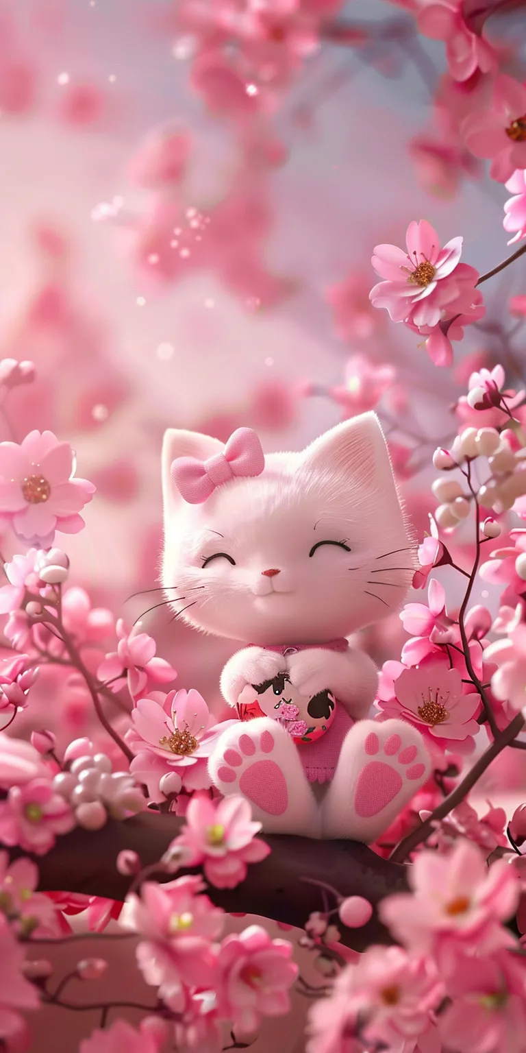 hello kitty background story, wallpaper style, 4K  1:2