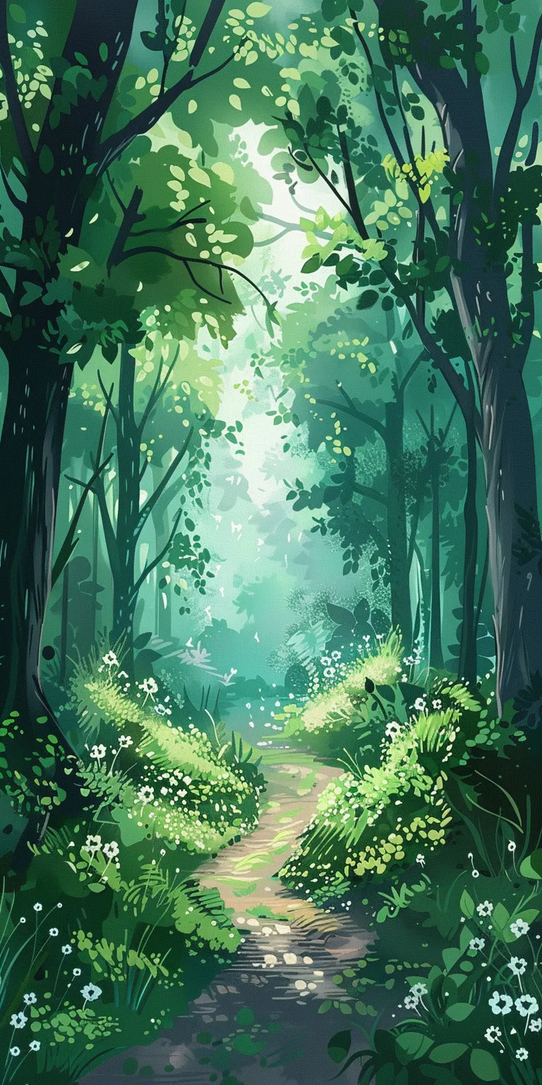 forest background drawing, wallpaper style, 4K  1:2