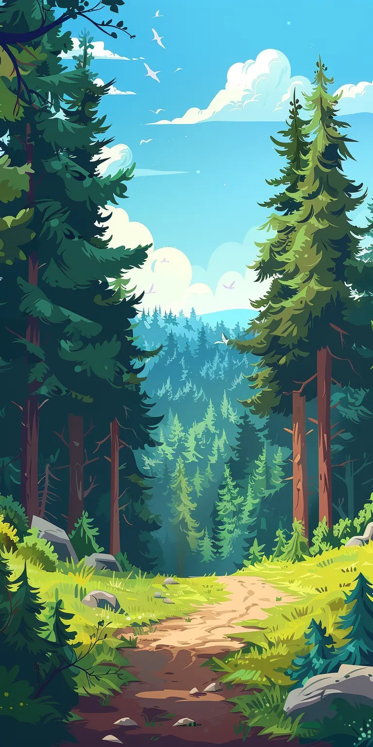 forest background cartoon, wallpaper style, 4K  1:2