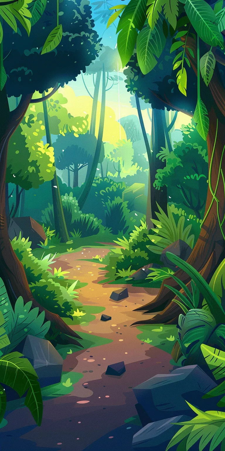 forest background cartoon, wallpaper style, 4K  1:2