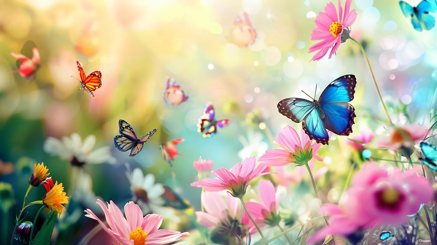 wallpaper with flowers and butterflies, style, 4K  16:9