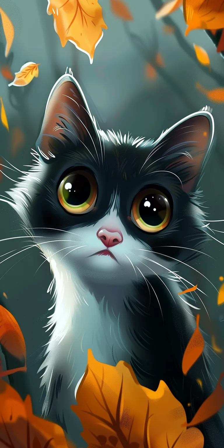 cute cat wallpaper cartoon, style, 4K  1:2