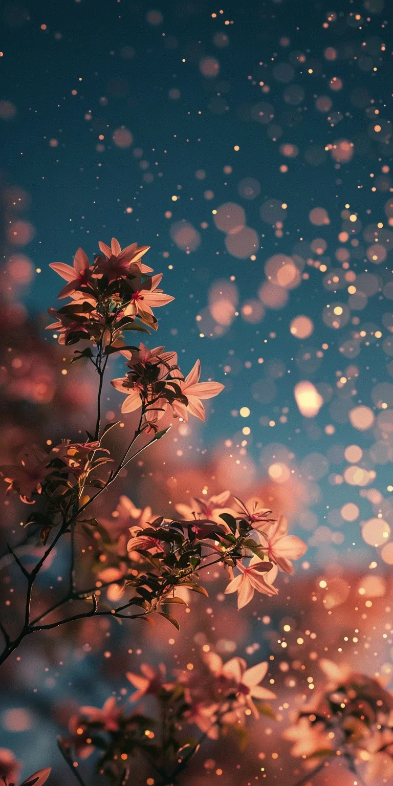 iphone lock screen wallpaper blossom, flowers, floral, sparkle, starry
