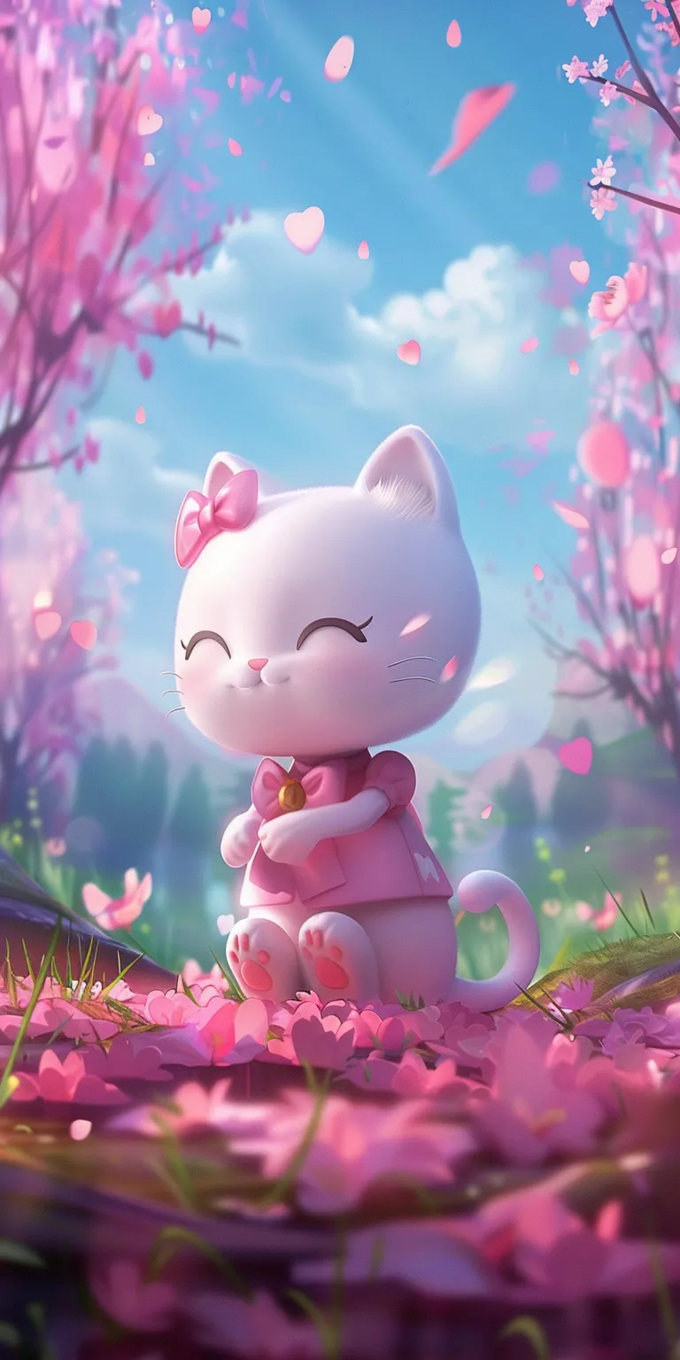 hello kitty background story, wallpaper style, 4K  1:2