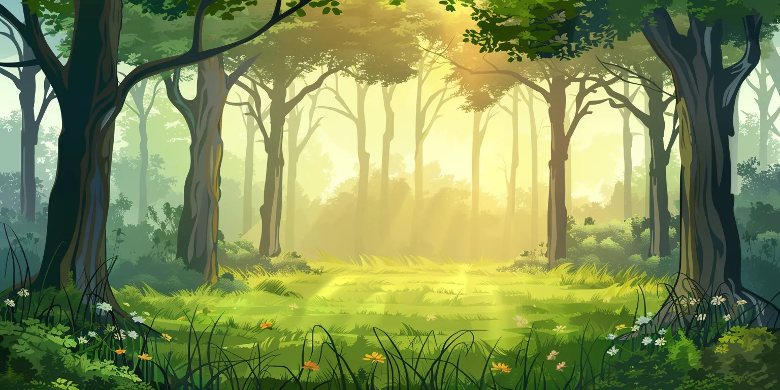 forest background drawing, wallpaper style, 4K  2:1