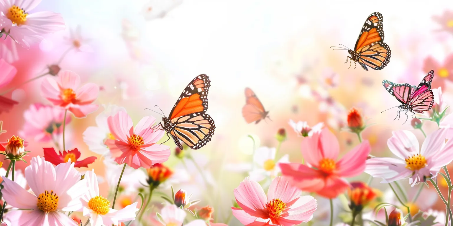 wallpaper with flowers and butterflies, style, 4K  2:1