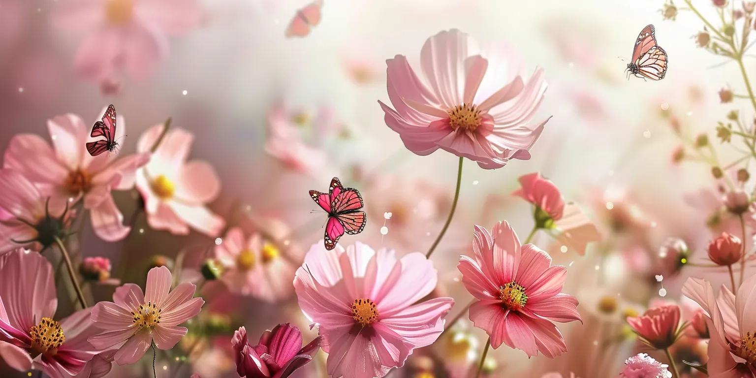 wallpaper with flowers and butterflies, style, 4K  2:1