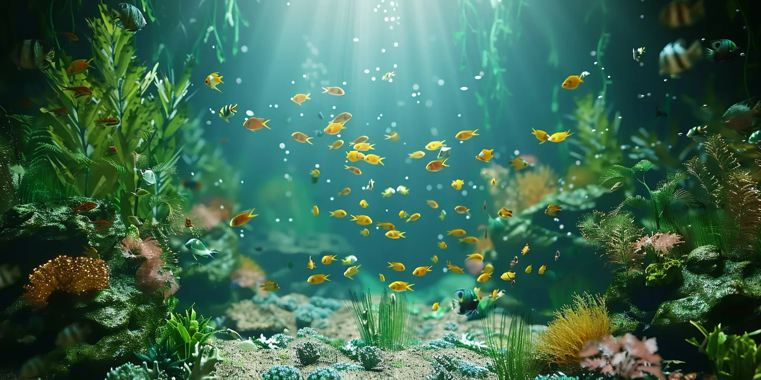 3d background aquarium, wallpaper style, 4K  2:1