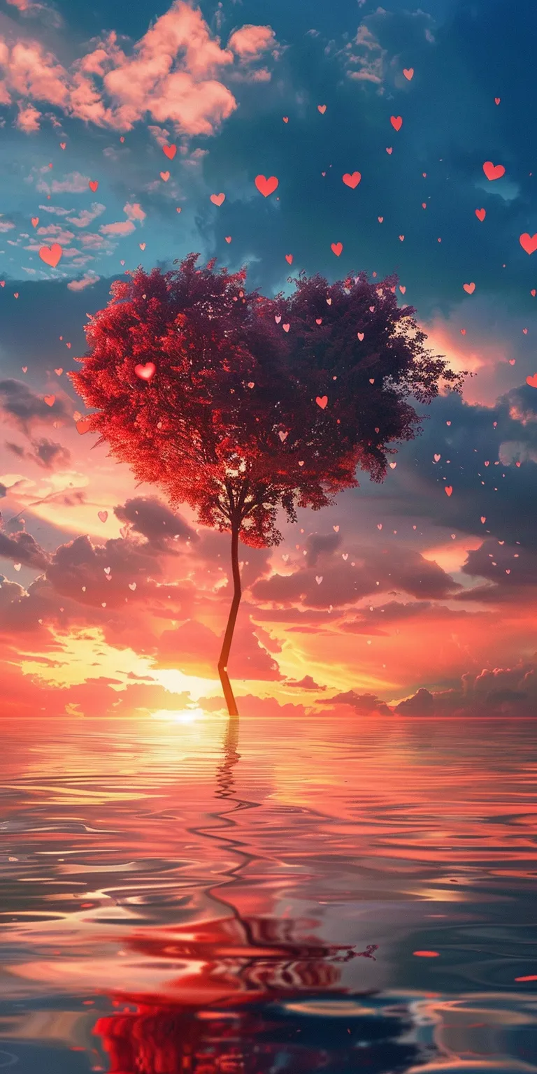 love wallpaper tree, sunset, romantic, wall, 3840x1080