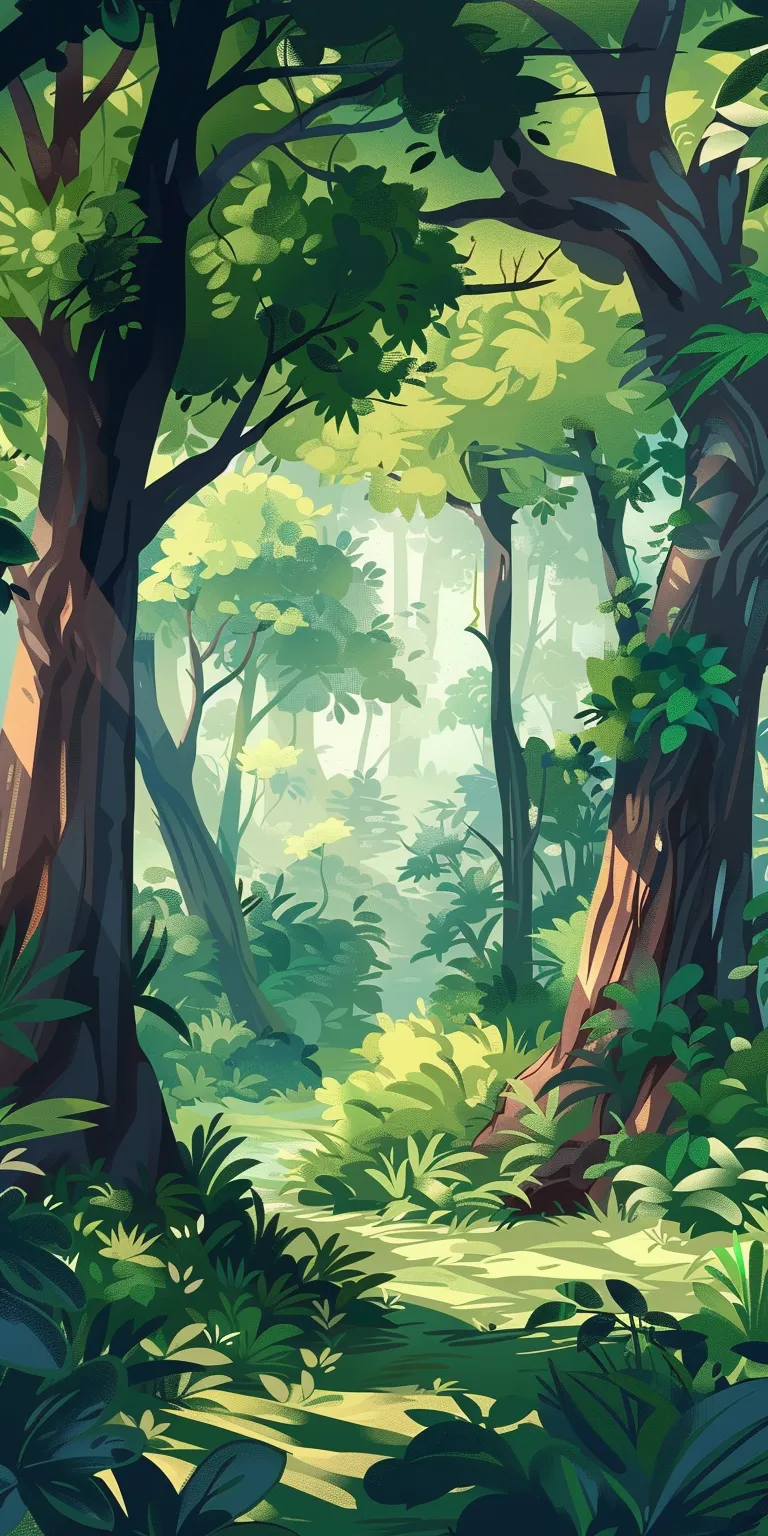 forest background cartoon, wallpaper style, 4K  1:2